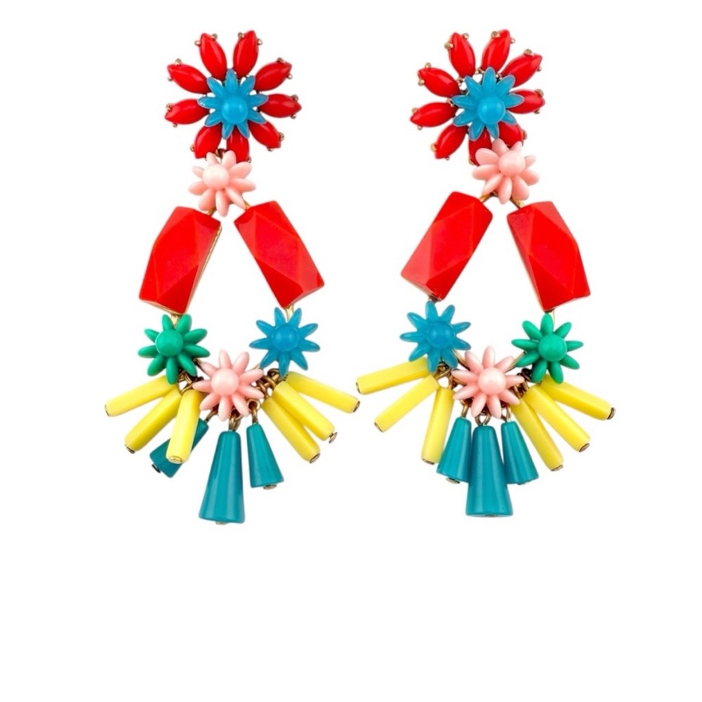 ISO J. Crew Red, Blue, and Yellow Floral Earrings